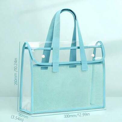 PVC Transparent Document Bag Waterproof Sealed Snap Closure File Folder Heavy-Duty Double Layer Storage Study Material Organizer Tote Office Meeting Document Management Exam Prep Stationary Essential Clear Visible Instant Access