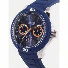 Guess Reloj de cuarzo para hombre con caja de acero inoxidable, correa de silicona y esfera con manecillas. Adecuado para uso diario y deportivo W0967G2