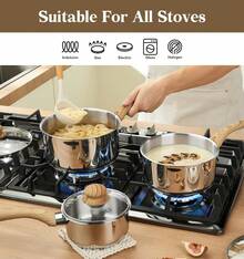 KOCH SYSTEME CS Stainless Steel Pots, 6 Piece Sauce Pan Set With Lids, 1QT, 2QT, 3QT Stainless Steel Saucepan With Cool-Touch Handles, 5-Layers Base Pots, Induction Compatible Sauce Pan, Pot Set