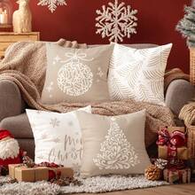 MEMNUN 4pcs Christmas Deer & Snowflake Printed Cushion Cover [No Pillow Insert], 17.7*17.7in(45*45cm)/19.69*19.69in(50*50cm)/15.75*15.75in(40*40cm), [Single-Sided Printing] Merry Christmas Decorative Polyester Throw Pillow Cases For Sofa, Bed, Living Room, Bedroom, Car, Office, Hotel, Suitable For All Seasons, Christmas Gift For Family And Friends - Multicolor - View 8