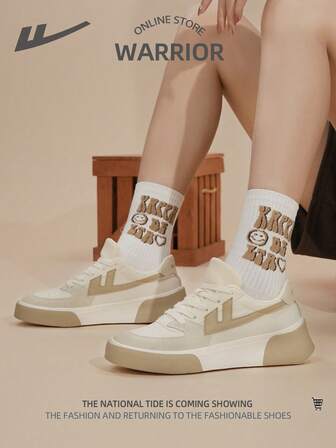 WARRIOR 1 Pair Women's Colorblock Lace-Up Casual Sneakers, Fashionable And Versatile Design