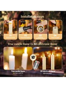 4Pcs/1PC Flameless Taper Candles, Battery Taper Candles Flickering Flame With Embedded Star String, Candle Sticks Battery Powered With Remote Control, Timer Function Ideal For Christmas - Ivory - View 5