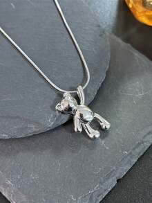 1 pieza Cadena de suéter de moda de dibujos animados, collar con colgante de oso agitando lindo de acero inoxidable, collar con colgante de oso feliz brillante y suave, adecuado para uso diario por niñas jóvenes