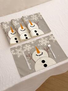 1 pièce/4 pièces/6 pièces/60 pièces Sets de table en lin bonhomme de neige de Noël, sets de table d'hiver de Noël, Joyeux Noël, convient pour la maison, le restaurant, la décoration de table à manger, articles ménagers