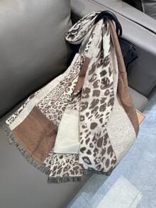 1pc Leopard Print Scarf, Korean Style Autumn/Winter New Versatile Warm Shawl/Neck Wrap, Suitable For Air-Conditioned Rooms For Dress - Coffee Brown - View 5