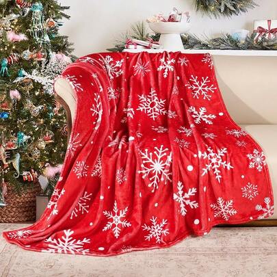Christmas Throw Blanket Red White Snowflake Blankets Ultra Soft Flannel Fleece Bed Cover Xmas Winter Holiday Throw Warm Cozy Fuzzy Plush Blankets Lightweight Cabin Throw For Sofa Couch