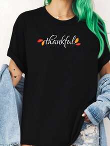 100% Algodón Unisex Camiseta de Calabaza Otoño Agradecimiento Acción de Gracias Camiseta Gráfica para Hombre Tops Cortos Conjuntos Tops-Camiseta - Negro 7 - Ver 1