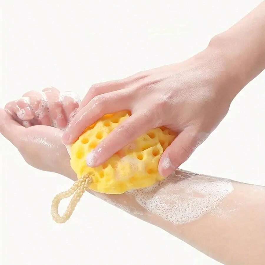 A Honeycomb Bath Ball, Bathroom Sponge Bath Ball, Soft, With Excellent Water Absorption, Produces Rich Foam, Bubble Bath Ball, Yellow And Purple Bath Ball; A Cute Bath Ball Full Of Youthful Vigor; Soft And Delicate Body Cleaning Balls; Suitable For Bathing And As A Gift - Multicolor - View 1