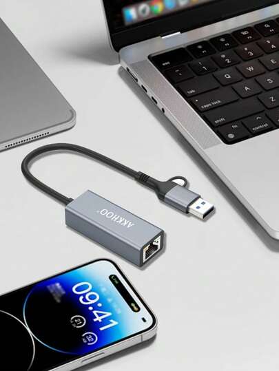 USB/TYPE-C Dual-Head Two-In-One Network Card Converter, RJ45 Adapter, Driver-Free Network Card, Suitable For Desktop Computers And Laptops.