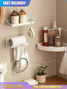 1/2pcs Universal Hair Dryer Holder, Hair Dryer Hanger Wall Mount Hair Dryer Hook With Plug & Wire Organizer Self Adhesive Suitable For Cabinet Bathroom