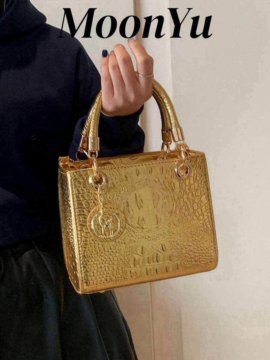 Large Capacity Handbag For Women, Luxurious Women's Gold Crocodile Embossed Tote Bag, Crossbody Shoulder Bag, Best Mother's Day Gifts Women - Gold - View 1