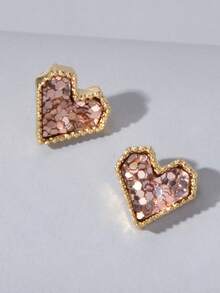 1pc Fashionable Heart Shaped Earrings, Elegant Glitter Colorful Heart Earrings For Women - Multicolor - View 3