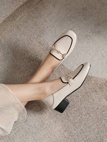 Mengshangli Zapatos oxford de tacón cuadrado y grueso con cierre deslizante, zapatos de trabajo versátiles para mujeres