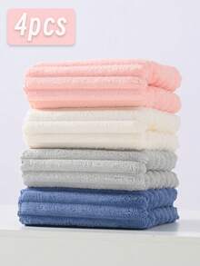 1pc Or 4pcs Set, Simple 3D Striped Coral Fleece Soft Absorbent Non-Shedding Towel, Supermarket Gift, Household Adult Couples Face/Hand Towel, 30*70cm Multi-Purpose Towel Or 52*100cm Large Towel Shower Towels For Beaty Salon, Hotel Sports,Home Essentials, Towel, Skin Care