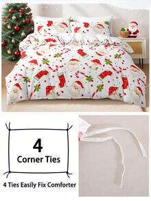 Set de 3 bucăți de husă de pilotă cu imprimeu de reni de Crăciun, brad de Crăciun (1 husă de pilotă și 2 fețe de pernă), set de lenjerie de pat cu husă de pilotă moale și prietenoasă cu pielea pentru casă, set de cearșafuri pentru toate anotimpurile, cadou de Crăciun