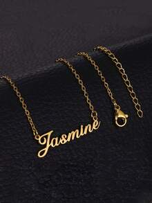 1pc Customizable Minimalist Fashion Name Necklace, Stainless Steel Jewelry, Gold Chain And Silver Chain, Elegant Name Necklace, Name Necklace, Customized Necklace, Pendant Necklace, Women's Jewelry, Unisex Necklace, Year-Round Gift For Friends And Family, Personalized Gift, Women's Delicate Necklace, Customizable Name Necklace, Birthday Gift, Anniversary Gift, Valentine's Day Gift, Christmas Gift, Etc. - Multicolor - View 3