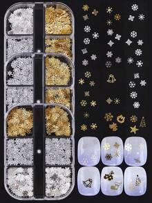 6件套圣诞雪花美甲装饰，3D金属薄片霜花美甲亮片，DIY珠宝美甲装饰，冬季圣诞新年美甲配件 - 彩色 - 查看 1
