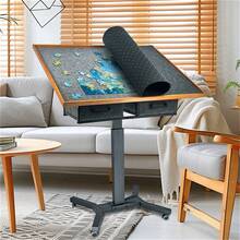 UNHO Jigsaw Puzzle Table Freestanding Table With Drawers With Adjustable Jigsaw Puzzle Board, Rotating Wheels - Brown - View 3