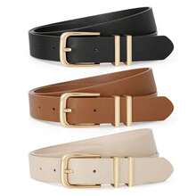 3pcs Set Solid Color Casual PU Leather Women's Belts, Spring & Autumn Summer, School Fall, Autumn, Halloween.