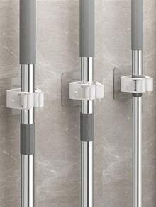 8 piezas Organizador de escobas montado en la pared de uso pesado con ganchos de bloqueo - Ahorro de espacio, sin necesidad de perforar, se adapta a escobas, trapeadores, cepillos - Excelente para garaje, baño, cocina, armario, dormitorio - Multicolor - Ver 3