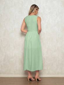 Elegant Women's Dress With A Nipped Waist - Sleeveless, Discreet Neckline And Loose Skirt For Formal Or Casual Occasions - 薄荷綠 - 查看 4