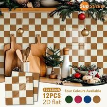 12 pièces/set, 30x30cm Autocollants muraux décoratifs à motif écossais bicolore 2D plat. Matériau PVC auto-adhésif amovible, imperméable et facile à nettoyer. Convient pour les murs de carrelage, le salon, la chambre, la cuisine, la salle de bain et autres surfaces murales plates. Décoration murale, décoration de pièce