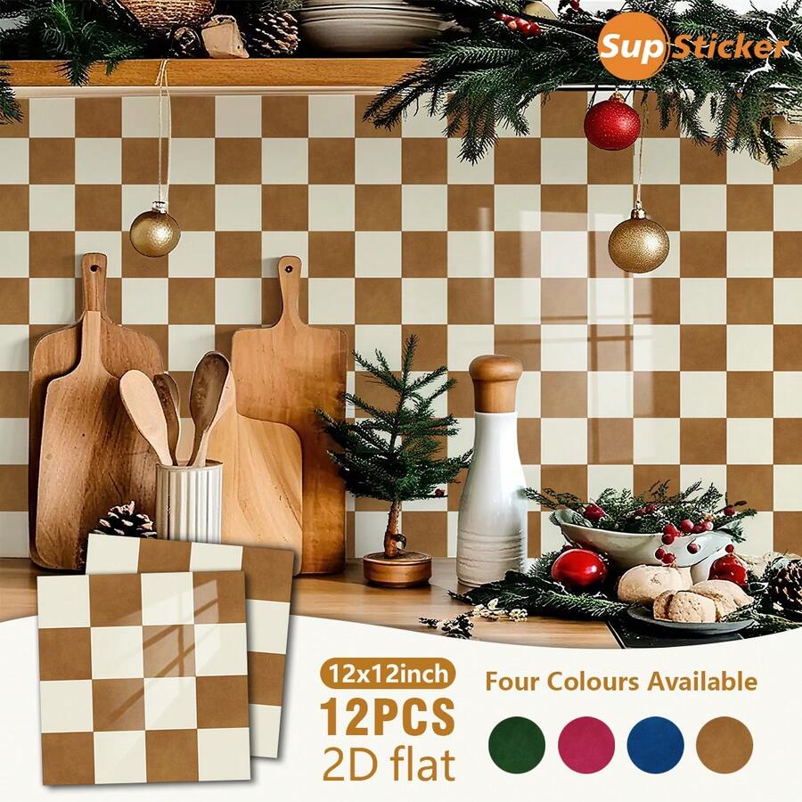 12 pièces/set, 30x30cm Autocollants muraux décoratifs à motif écossais bicolore 2D plat. Matériau PVC auto-adhésif amovible, imperméable et facile à nettoyer. Convient pour les murs de carrelage, le salon, la chambre, la cuisine, la salle de bain et autres surfaces murales plates. Décoration murale, décoration de pièce