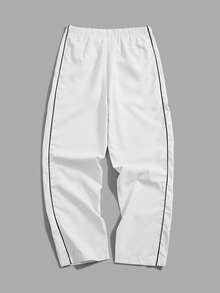 Pantaloni sport respirabili, ușori, cu dungi, casual, pentru bărbați, de vară, la modă, versatili și cu picior drept - alb - Vizualizare 2