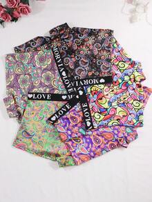 Dircho 5pcs Women Paisley Print Contrast Binding Boyshorts, Comfy & Sofy & Elastice Waist Intimates Panties, Women's Lingeries & Underwear - Multicolor - View 5