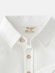Young Boy Solid Color Front Button Pocket Casual Long Sleeve Shirt, Autumn - White - View 2