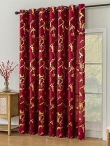 1pc Super Soft Velvet Blackout Curtain, Burgundy Color, Creates Festive Atmosphere For Living Room, Bedroom, Party Decoration, Golden Marble Pattern