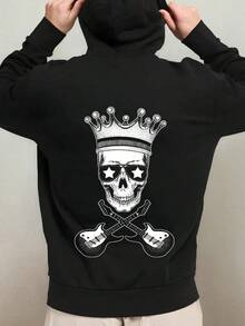 1 Pack Men'S Gothic Skull & Crossbones Graphic Hoodie - Black Edgy Pirate Theme Sweatshirt With Crown & Crossed Bones Design, Long Sleeve Casual Pullover For Halloween, Daily & Weekend Wear, Regulfall Hoodies,Men's Fall Clothes,Street Wear,Halloween,Mens Hoodies,Y2k Clothes,Jesus Hoodie,Thanksgiving Day,Nightmare Before Christmas,Christmas,Basics,Christmas Sweatshirt,Thanksgiving Outfit Men,,Christmas Clothes,Winter Clothes For Men,Men Gifts - màu đen - Xem 1