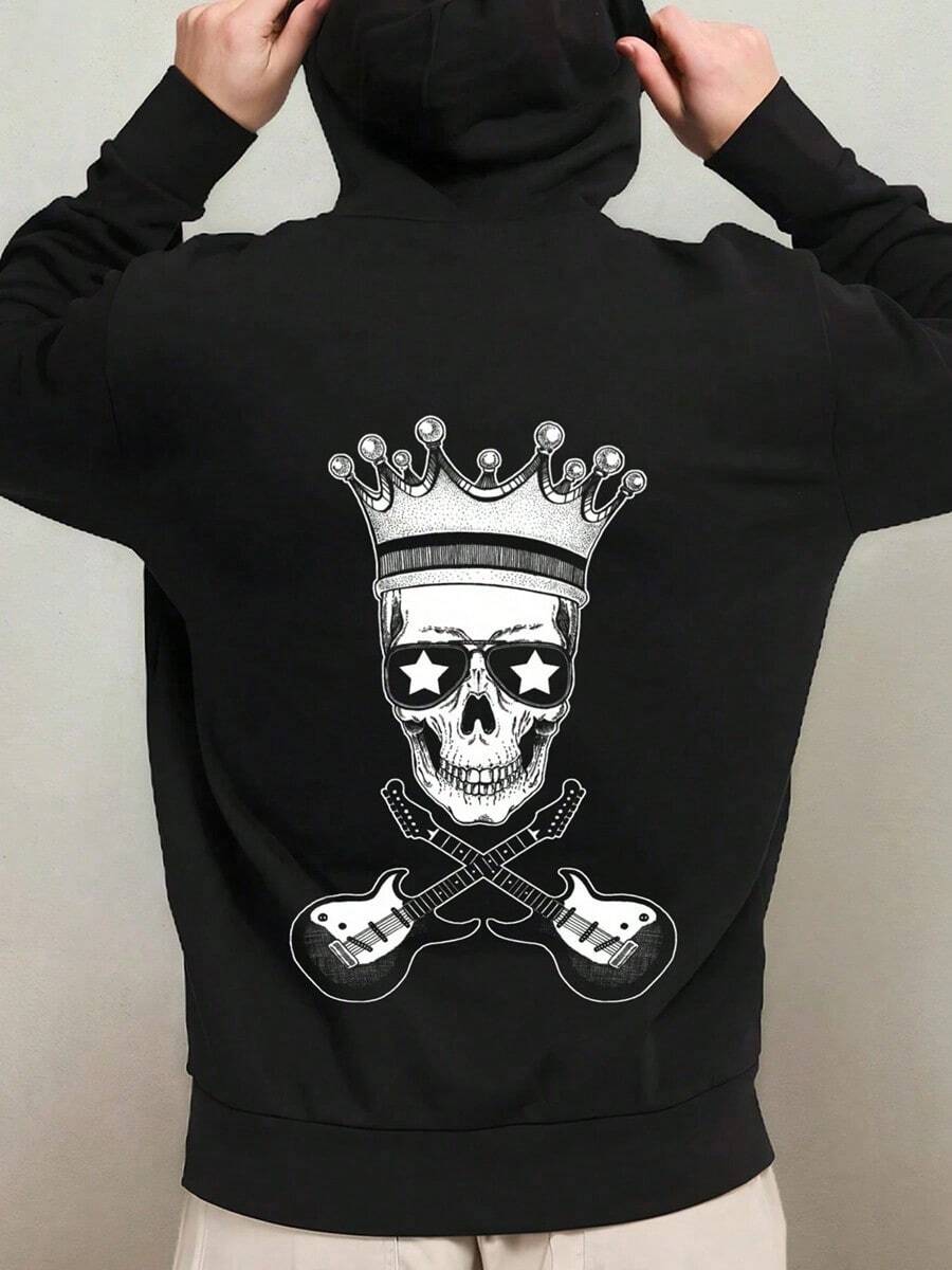 1 Pack Men'S Gothic Skull & Crossbones Graphic Hoodie - Black Edgy Pirate Theme Sweatshirt With Crown & Crossed Bones Design, Long Sleeve Casual Pullover For Halloween, Daily & Weekend Wear, Regulfall Hoodies,Men's Fall Clothes,Street Wear,Halloween,Mens Hoodies,Y2k Clothes,Jesus Hoodie,Thanksgiving Day,Nightmare Before Christmas,Christmas,Basics,Christmas Sweatshirt,Thanksgiving Outfit Men,,Christmas Clothes,Winter Clothes For Men,Men Gifts - màu đen - Xem 1