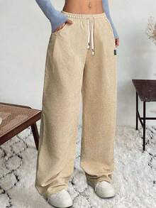 Pantaloni casual in velluto a coste da donna per autunno/inverno, gamba dritta morbida, tinta unita con tasche con laccetto, traspiranti e comodi per attività casual quotidiane