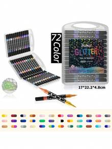 Set de 96/72/48/24 bolígrafos de doble punta con purpurina, bolígrafos de pincel de doble color para dibujo y arte, con puntas de purpurina perlada gruesas y suaves que no se desvanecen, bolígrafos de acuarela, suministros de arte, regalo para fiestas. Nota: El diseño de la etiqueta del embalaje puede variar debido a las diferencias en los lotes de producción. - Multicolor - Ver 5