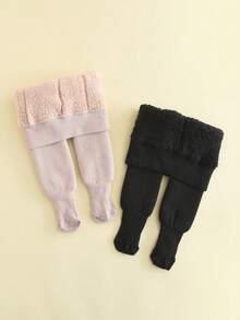 2条装女童紧身打底裤，暖白色和黑色婴儿打底裤 - 彩色 - 查看 3