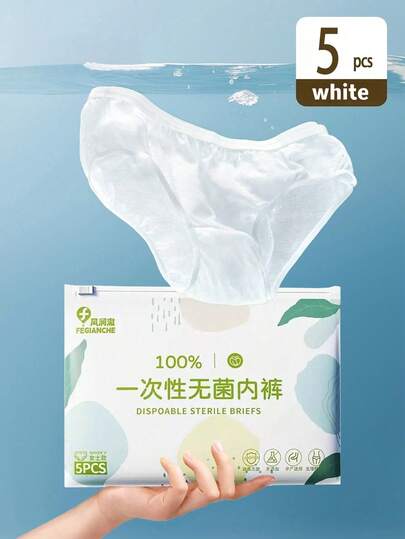1 Pack/5 Pieces. Disposable Women's Underwear, Aseptic Packaging, Suitable For Travel And Postnatal Use, Large Size, Made Of Polyester, Soft And Breathable, Bright Colour, As A Disposable Underwear Accessory, Leak-Proof Hygienic Underwear, Private Hygiene, Private Protection, Without Exposing Underwear, Suitable For Travel And Menstruation. (White)