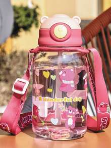 1pc 650ml Cartoon Bear Straw Water Bottle, Shatterproof Plastic Cup For Children, Preschool, Elementary Students, Nursery, School Water Bottle (Strap Needs To Be Installed Separately) - Multicolor - View 10