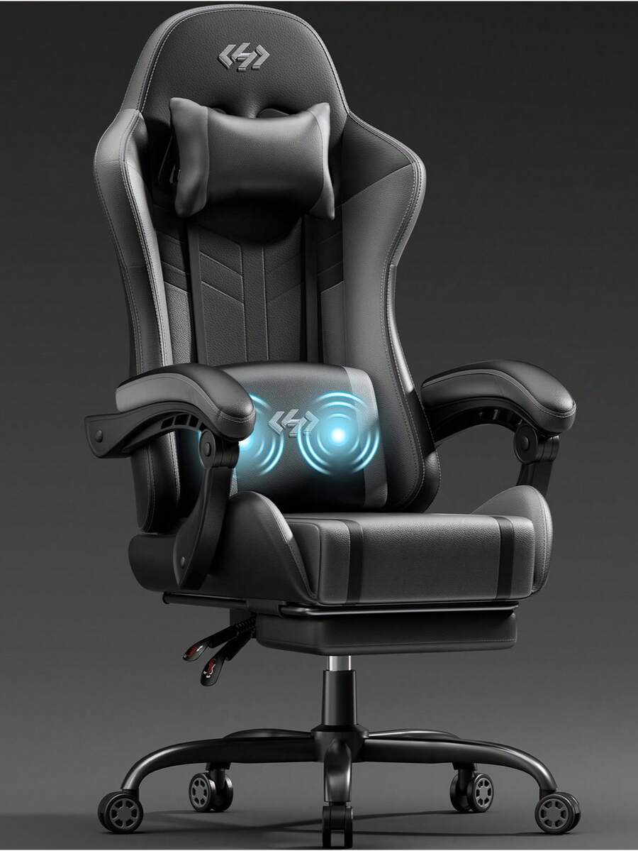 HLDIRECT Gaming Chair With Pocket Spring Cushion, Video Game Chair, Gaming Computer Chair, Ergonomic Chairs For Adults With Headrest And Lumbar Support, Swivel PU Leather Office Chair, Black & Grey - 黑灰色 - 查看 1