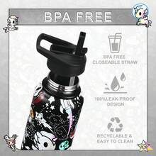 Official Tokidoki Unicorno 32oz Insulated Water Bottle With Straw, Stainless Steel Metal Vacuum Thermo Water Flask, Leak-Proof Double-Wall Vacuum Tumbler Cup Coffee Mugs For Gym Travel Work Shopping - 黑與白 - 查看 4