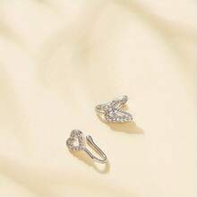 2 Pieces Of Fashionable And Elegant Copper Inlaid Zirconia Free Piercing Heart-Shaped Butterfly Nose Nail Nose Clip Fake Nose Ring Fake Piercing Jewelry Set Holiday Gift For Women - 2件金色 - 查看 9