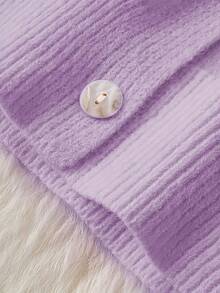 Women's Elegant Pink-White Color Block Hooded Cardigan Sweater - Loose And Short Style, Front Button Design, Soft Elastic Fabric. This Comfortable Autumn & Winter Outerwear Is Suitable For Casual And Semi-Formal Outfits, Daily Wear. It Features Comfortable Fabric, Elastic Material, Fashionable Knitwear, And Is Ideal For Office Wear. - 紫色 - 查看 4