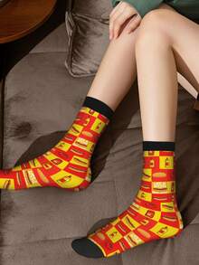 1 Pair Retro Life Is Better With Hot Dogs (1) For Men & Women 3D Digital Printed Athletic Socks, All-Season Comfort For Fitness, Hiking, Travel & Casual Attire Matching Couple Gift For Birthdays, Weddings, Mothers Day - 黑色 - 查看 10