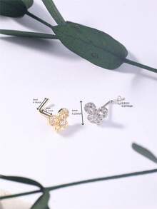1PC/4PCS Butterfly And Flower L-Shaped Nose Studs – Sparkly CZ Nose Pins Piercing Jewelry For Women Girls Daily Wear