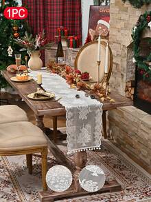 1 pieza Camino de mesa de encaje tejido de Navidad, con elementos de árbol de Navidad, diseño minimalista clásico, adecuado para la cocina, decoración de mesa del comedor, decoración navideña