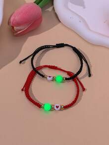 Set de 2 brățări cu mărgele care strălucesc în întuneric, pentru femei, cupluri, prietenie, zi de zi, festival, accesorii pentru ținute de petrecere