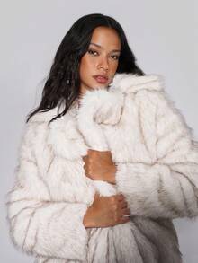 TypaGal Women's Fall Autumn Winter Casual Sporty Chic Modern Going Out Elegant Party Stand Collar Long Sleeve With Pockets Long Elegant Fluffy Coat Thickened Warm - Light Grey - View 5