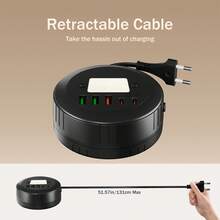 2025 Autumn/Winter New Arrivals-1 Pc Multi-Plug USB Port Power Strip With Dimmable LED Night Light: Adjustable Light, Multi-Device Charger (3 USB-A, And 2 Type-C Ports),131CM Extension Cord - Ideal For Bedrooms,Home, Office, Bedside, Travel,White And Black