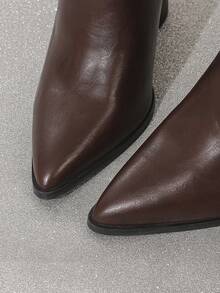 大码女士时尚办公室派对宴会靴，过膝高跟休闲步行靴，秋冬时装秀粗跟高筒靴，踝靴 - 棕色 - 查看 5