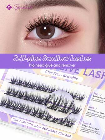 [33 pezzi] ciglie finte incrociate GENIELASH senza colla per principianti, ciglie finte autoadesive naturali, senza bisogno di colla